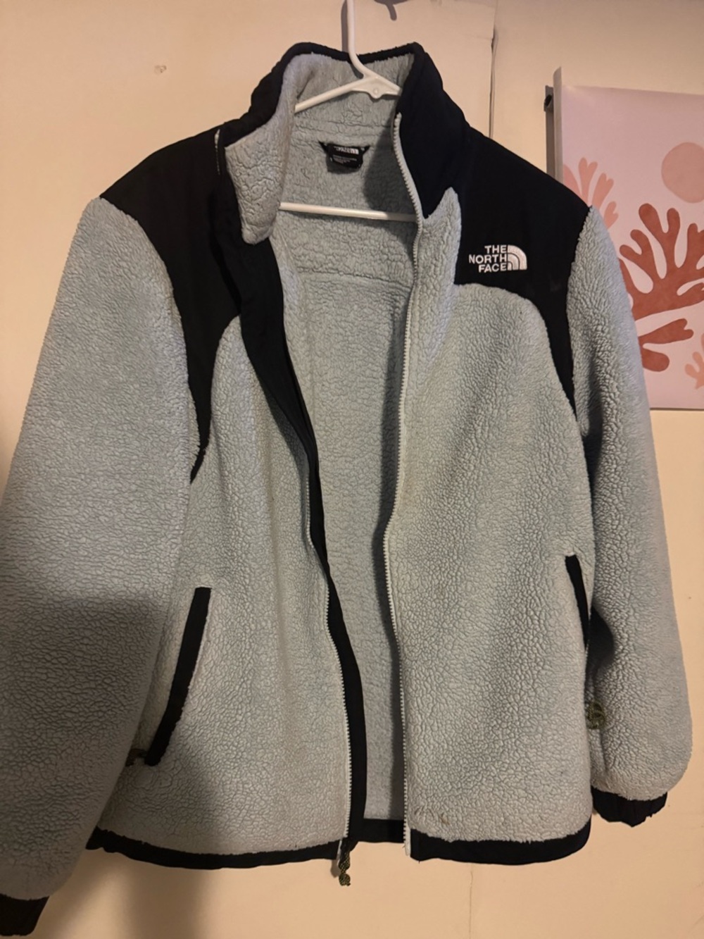 The North Face Women's Sherpa Jacket in Light Blue with Black Logo Tag